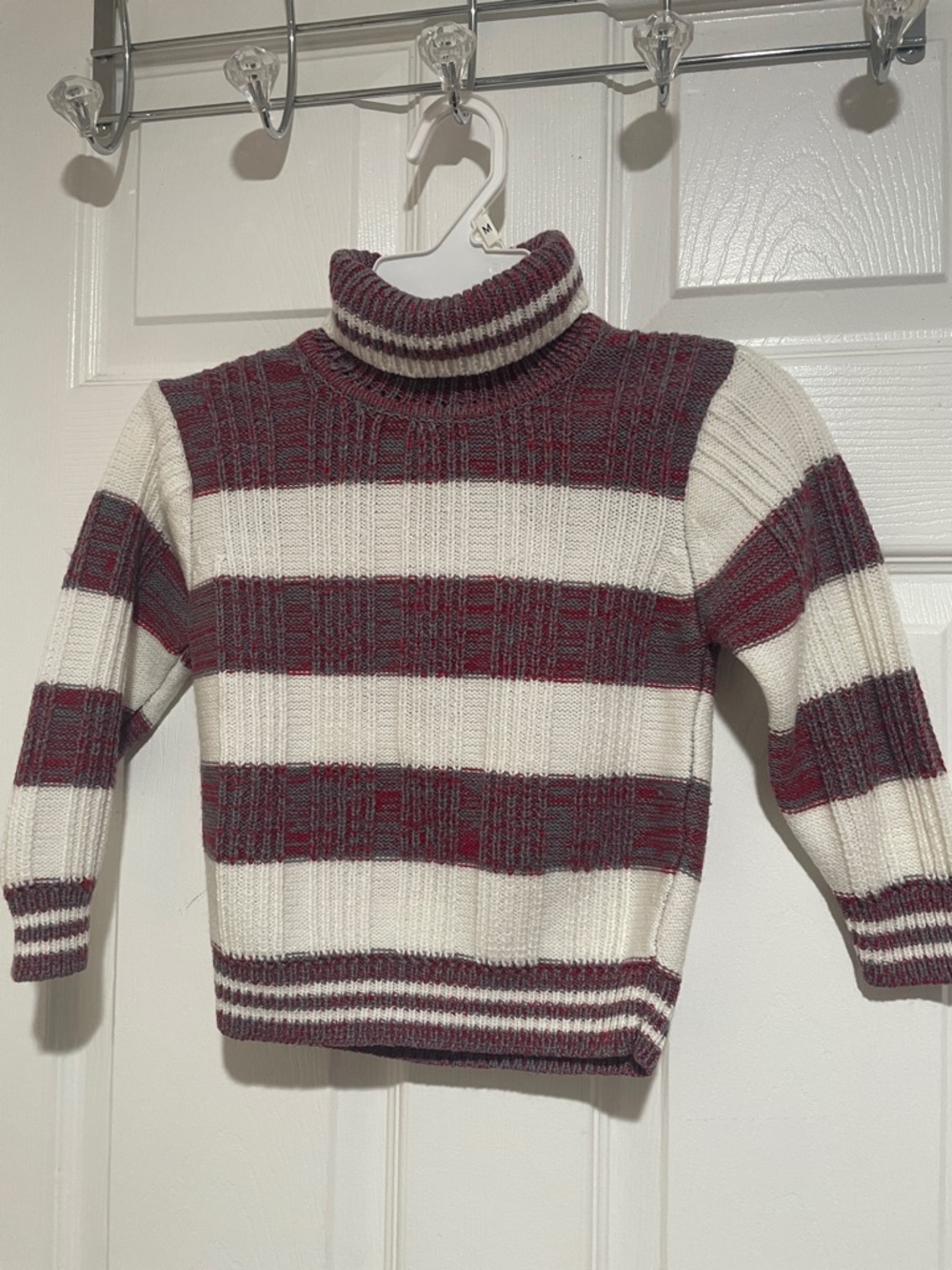 Kids Striped Turtleneck Sweater - white gray & Burgundy